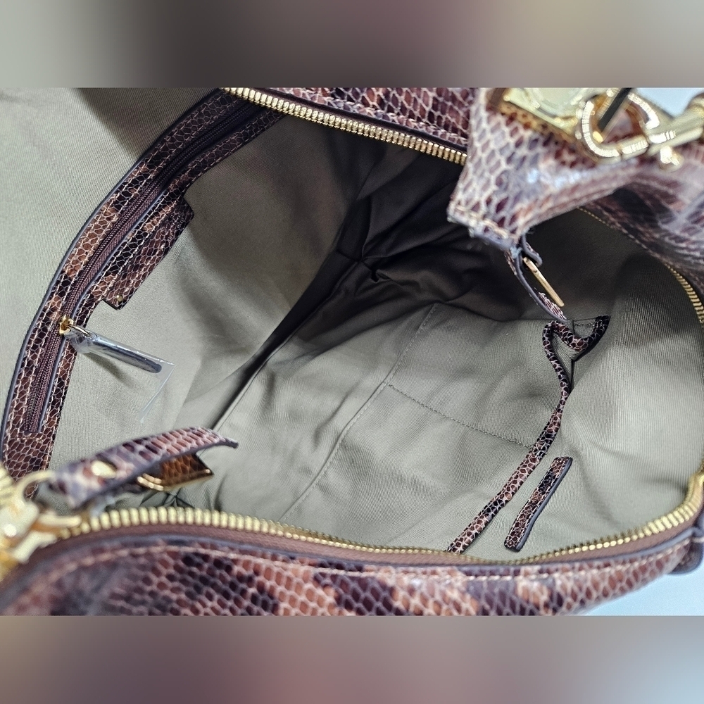 GILI Got To Love It Large LEATHER Emb SNAKE Choc Brown TASSEL Hobo Bag PURSE - Picture 12 of 14
